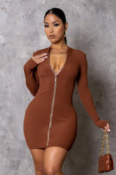 Baddie Zipdown Ribbed Dress