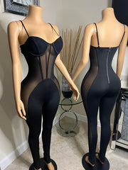 Young Forever Sheer Mesh Cutout Corset Jumpsuit