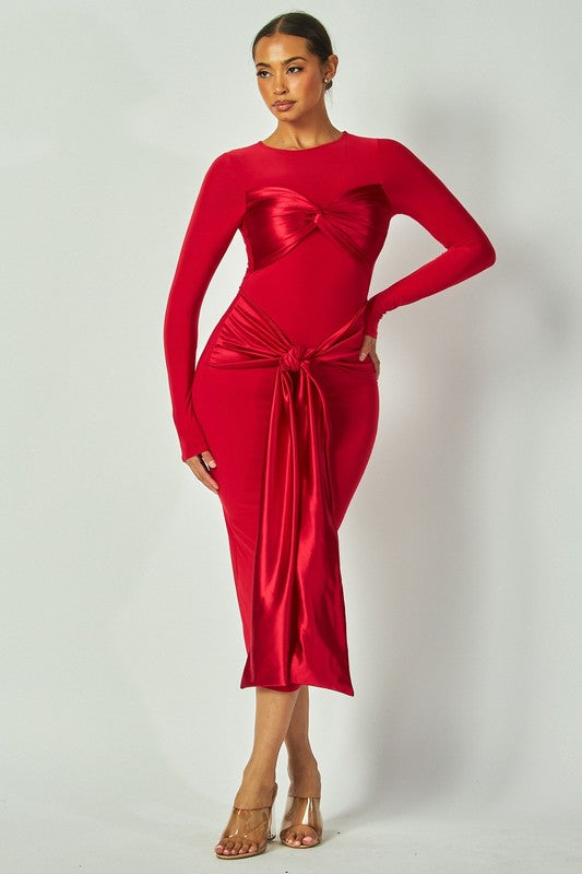red knot dress Edwina Knotted Mesh Maxi Dress / Red | MESHKI