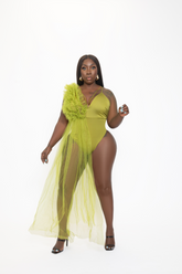 Lime Luxe One-Shoulder Mesh