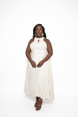 Cream Class Pleated Midi Dress