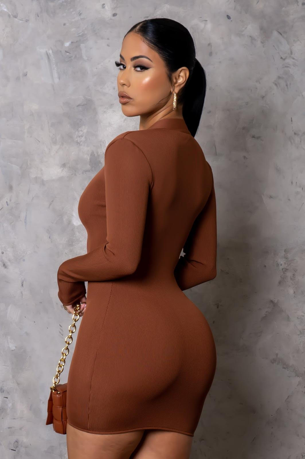 Baddie Zipdown Ribbed Dress