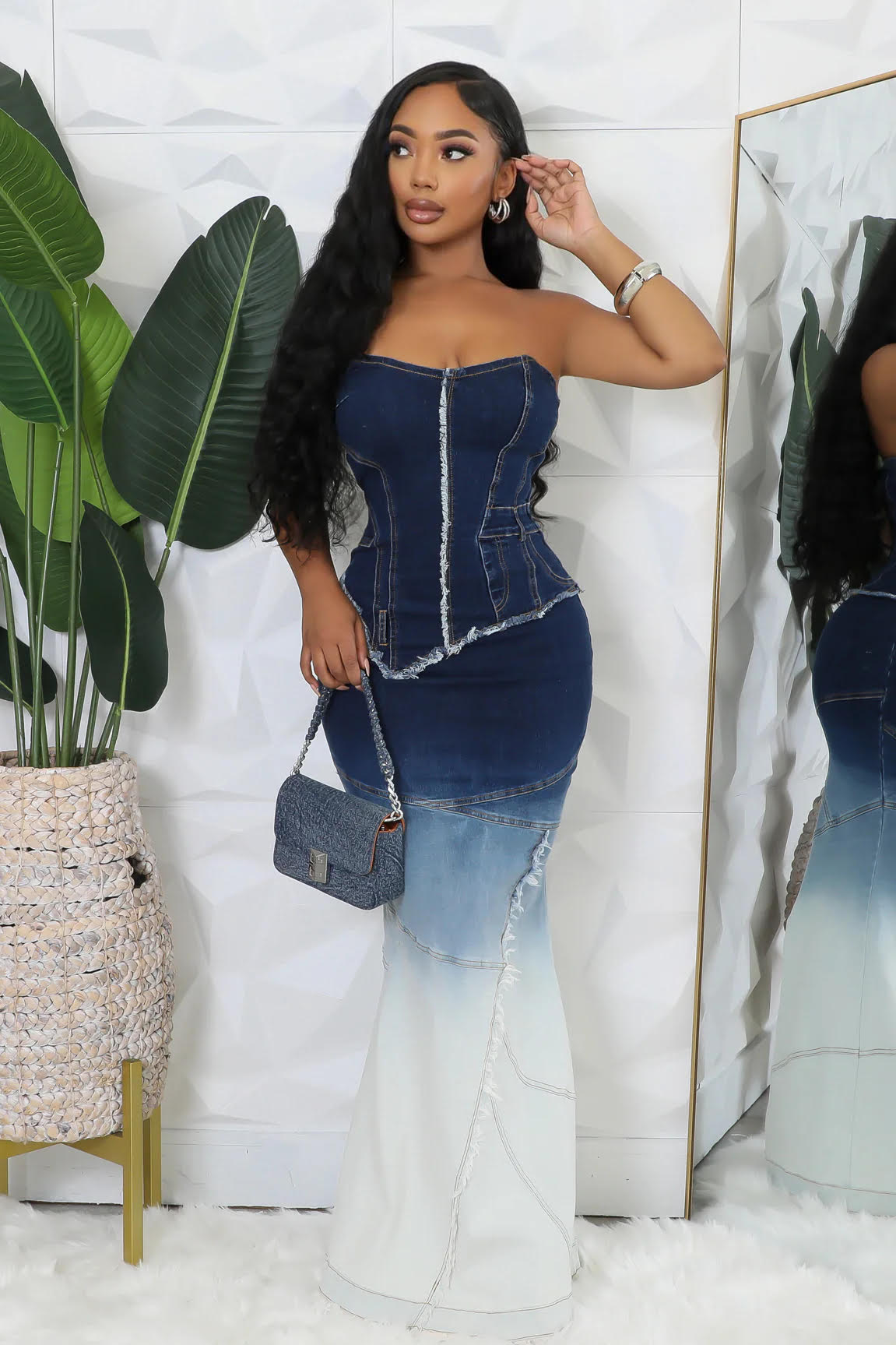 Denim Distress Maxi Dress