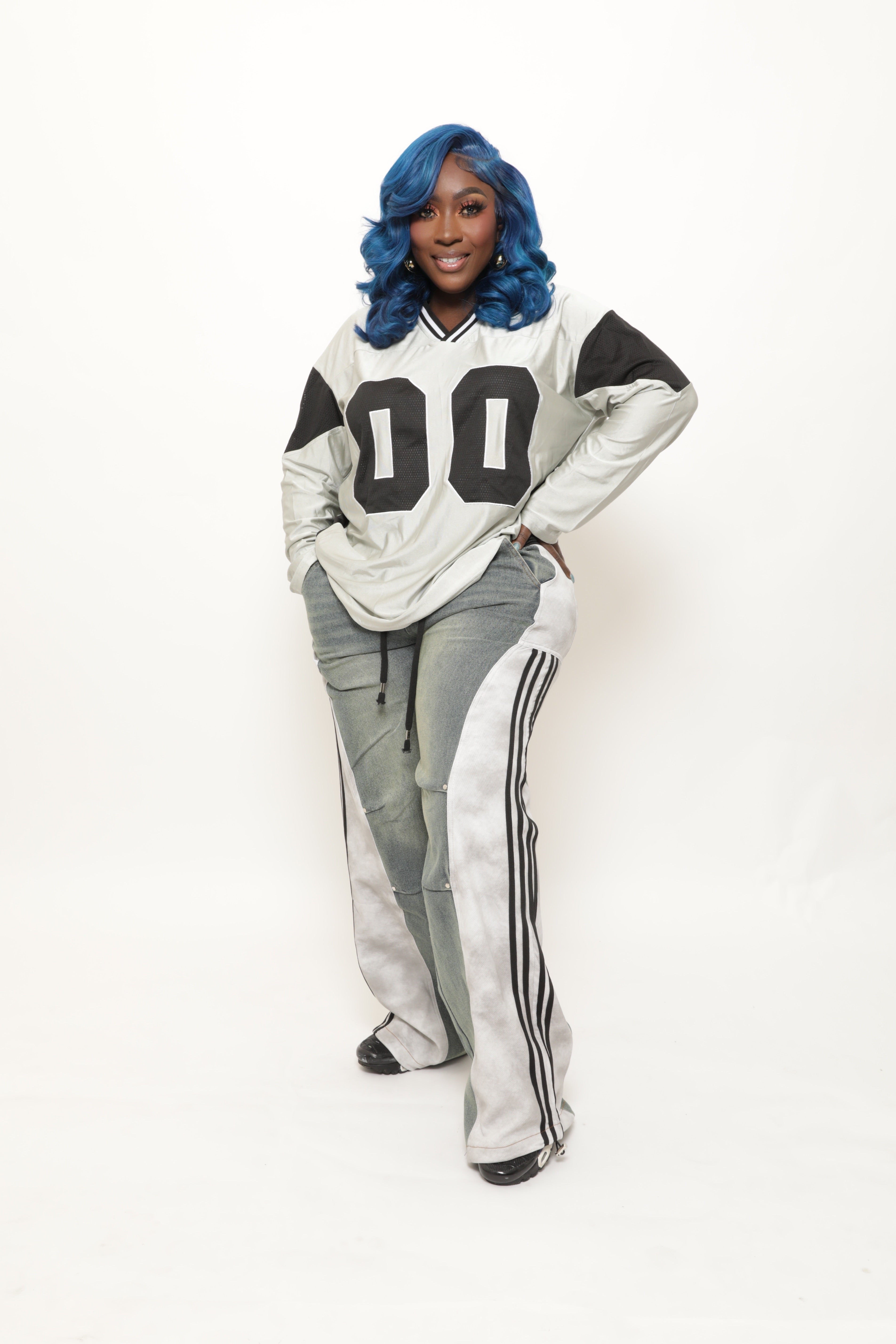 Laced-Up Track Denim Pants