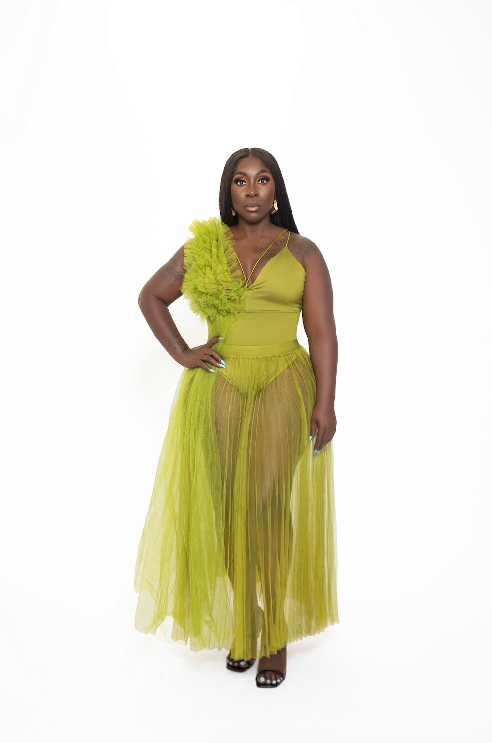 Lime Luxe One-Shoulder Mesh