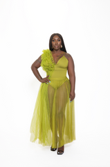 Lime Luxe One-Shoulder Mesh