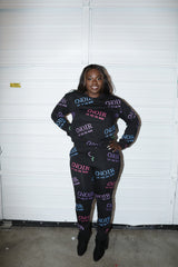 Black Multi Print Curve Tracksuit
